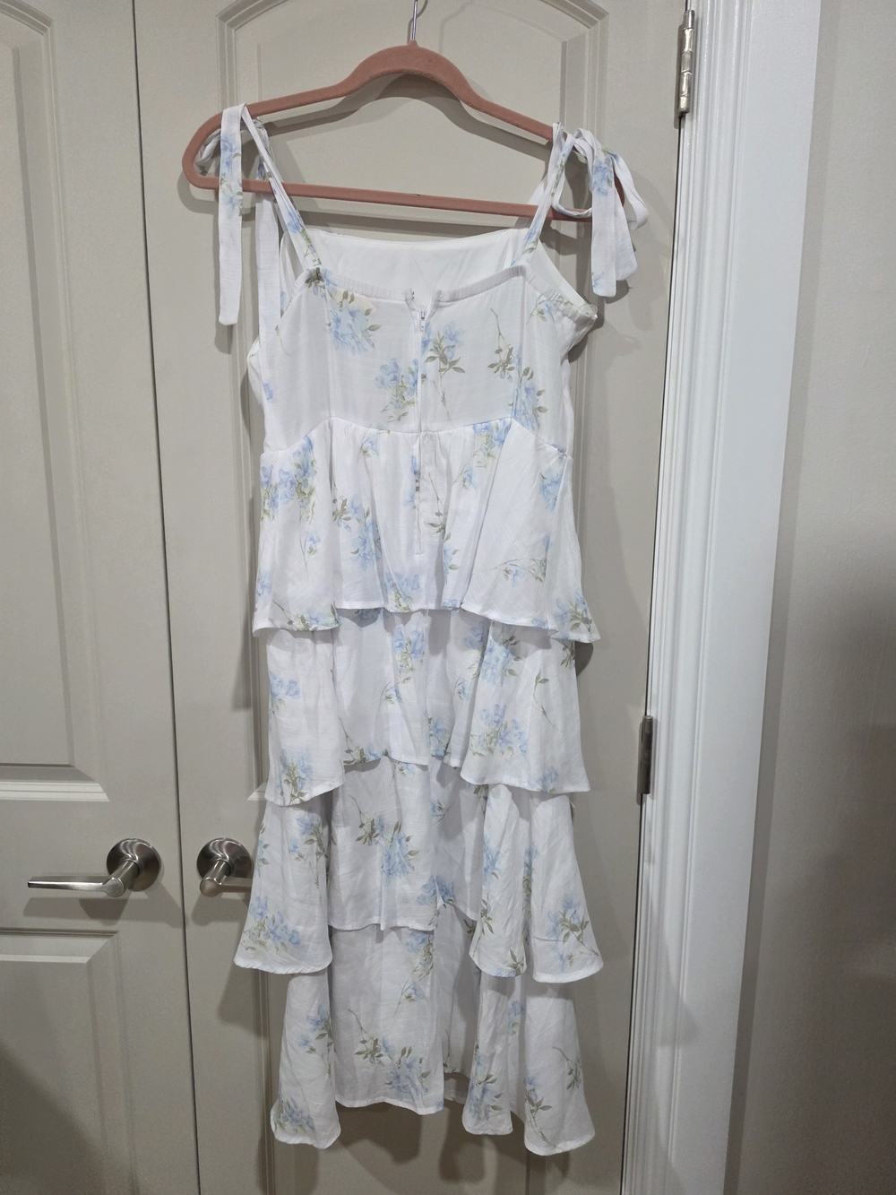 Altar'd State White Midi Dress with Light Blue Floral Print NWOT L - Picture 5 of 5